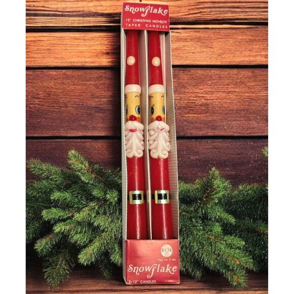 Vintage Christmas Santa Claus Taper Candles 12" Pair MCM Holiday Decor Kitschy - Picture 1 of 6